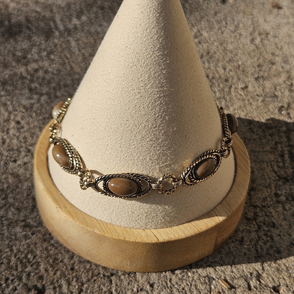 Gold and Brown Women's Bracelet Toggle Jewelry Fall Boho Neutral